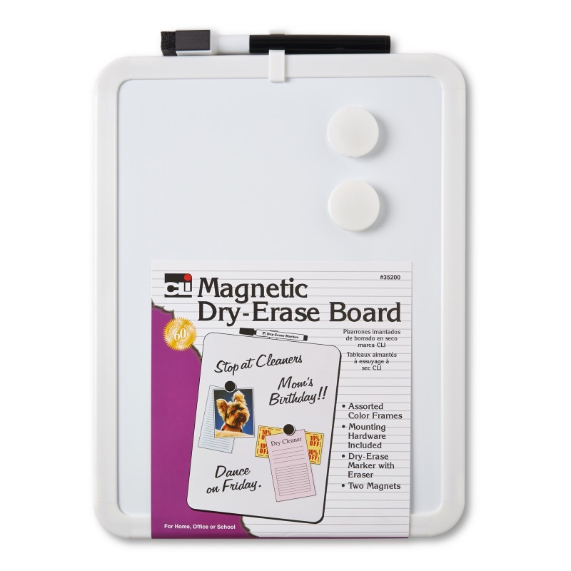 Charles Leonard Framed Magnetic Dry Erase Board with Marker & Magnets, Assorted Colors, 8.5" x 11", Pack of 1