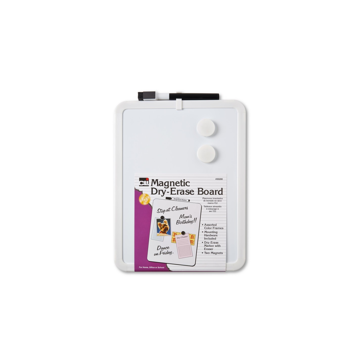 Charles Leonard Framed Magnetic Dry Erase Board with Marker & Magnets, Assorted Colors, 8.5" x 11", Pack of 1