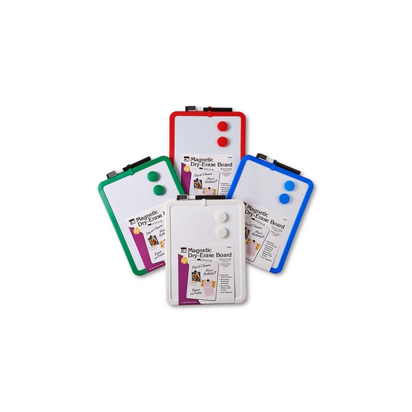 Charles Leonard Framed Magnetic Dry Erase Board with Marker & Magnets, Assorted Colors, 8.5" x 11", Pack of 4