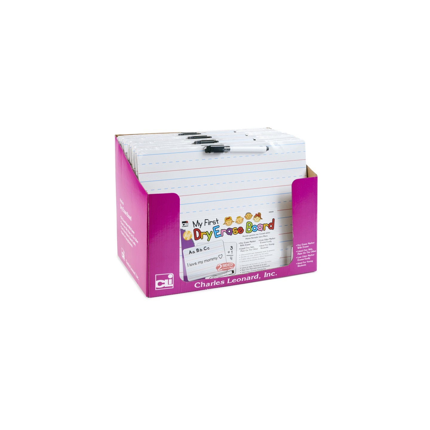 Charles Leonard "My First" Dry Erase Board with Marker/Eraser, Two-Sided Plain/Lined, White, Pack of 12