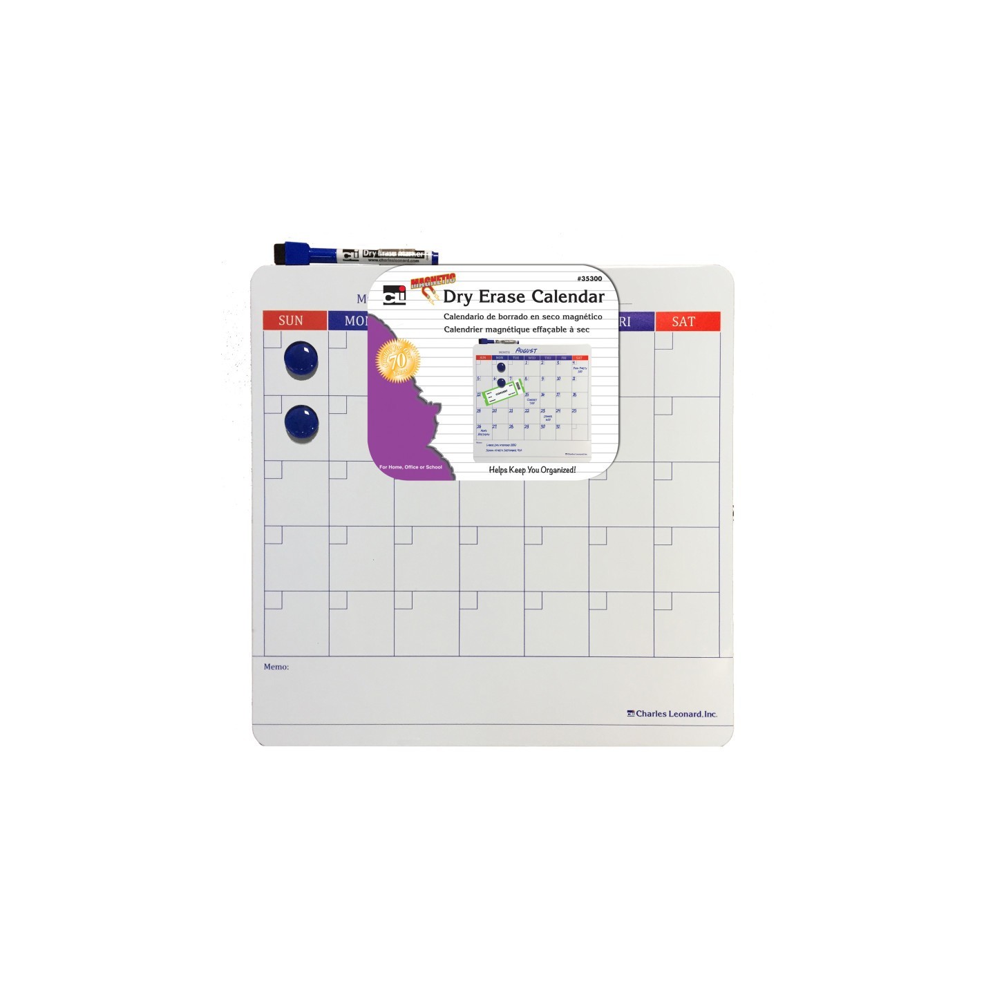 Charles Leonard Magnetic Dry Erase Calendar with Marker/Eraser and 2 Magnets, 14" x 14", Pack of 6