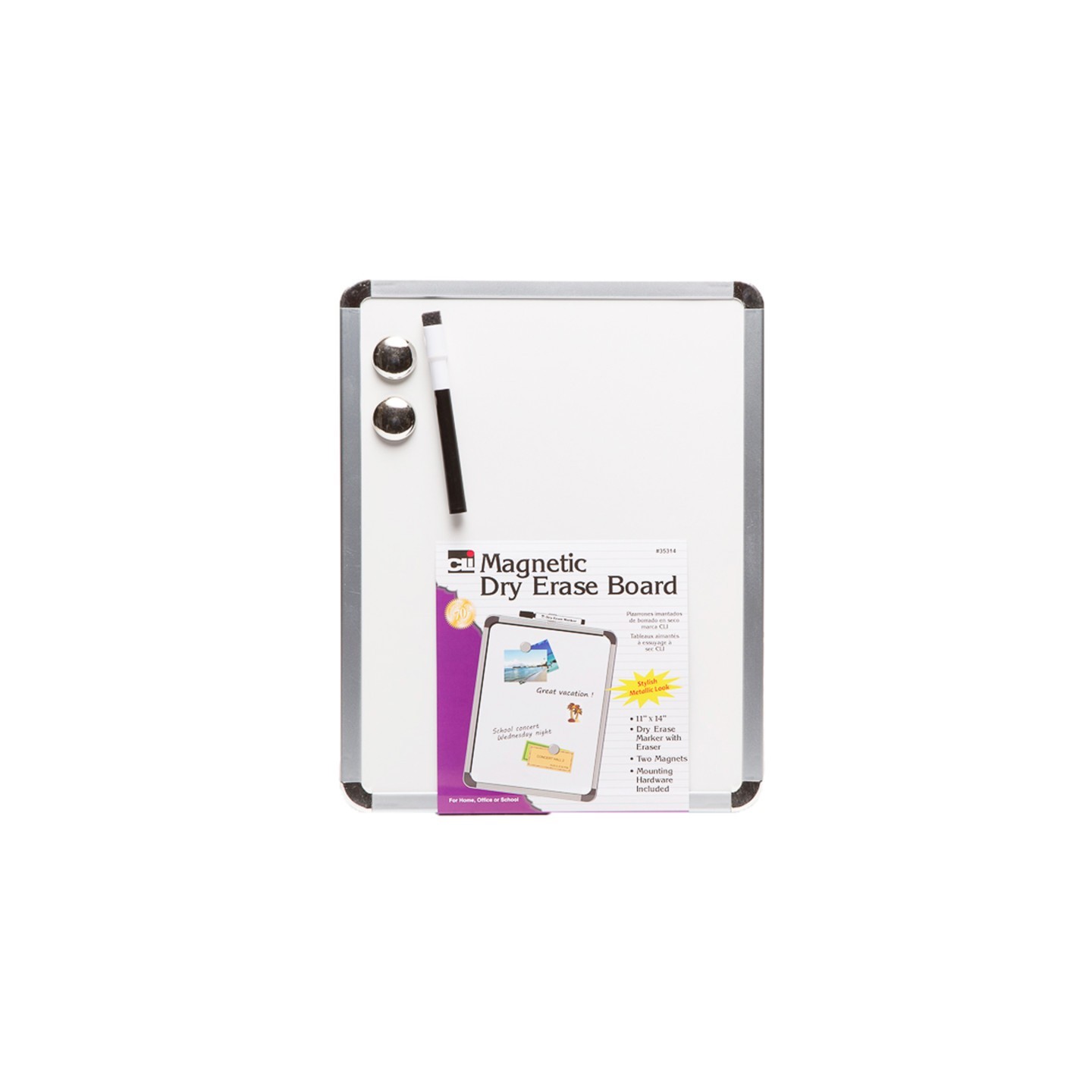Charles Leonard Framed Magnetic Dry Erase Board with Marker & Magnets, Silver Frame, 11" x 14"