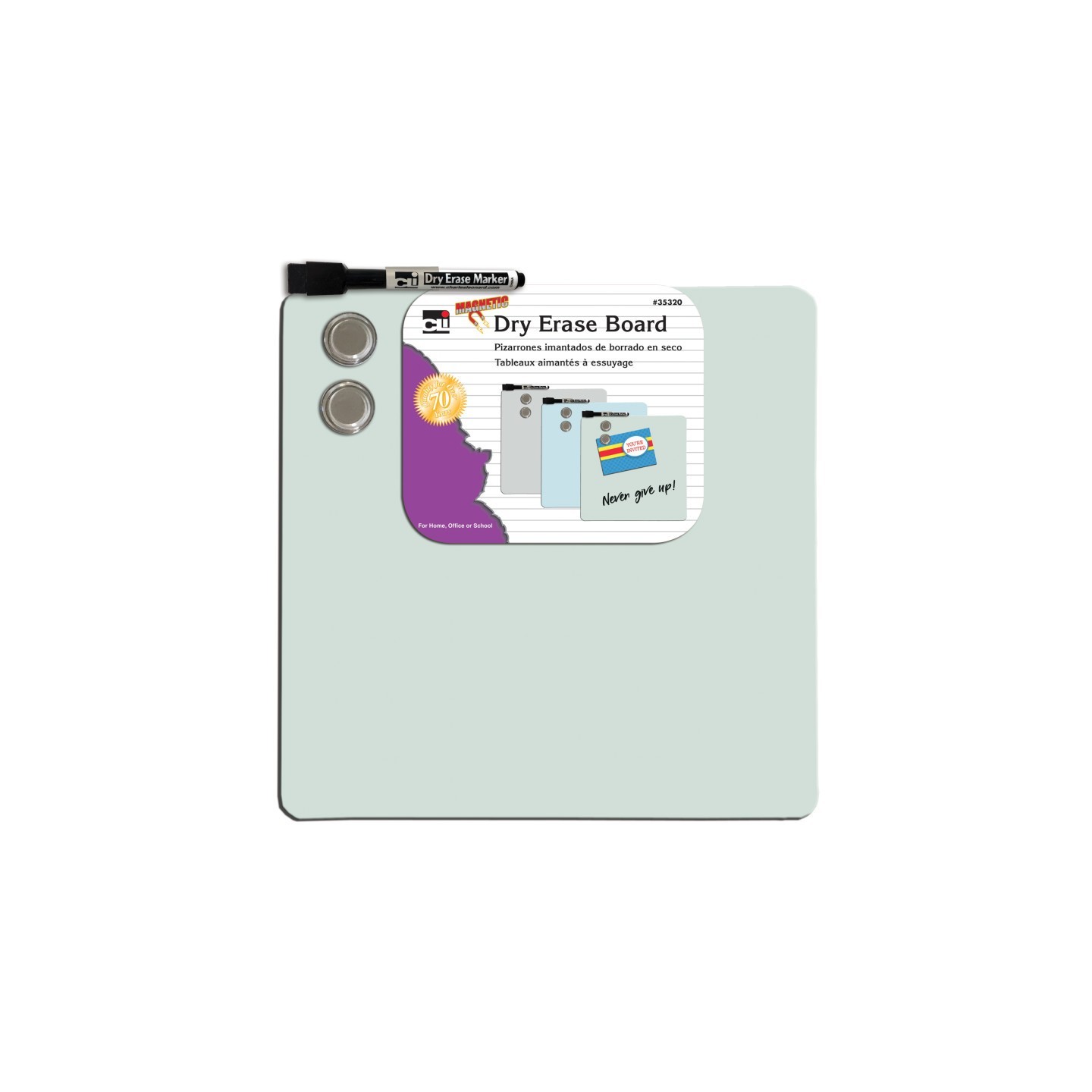 Charles Leonard Magnetic Dry Erase Board with Marker & Magnets, Unframed, 11.5" x 11.5", Pack of 6