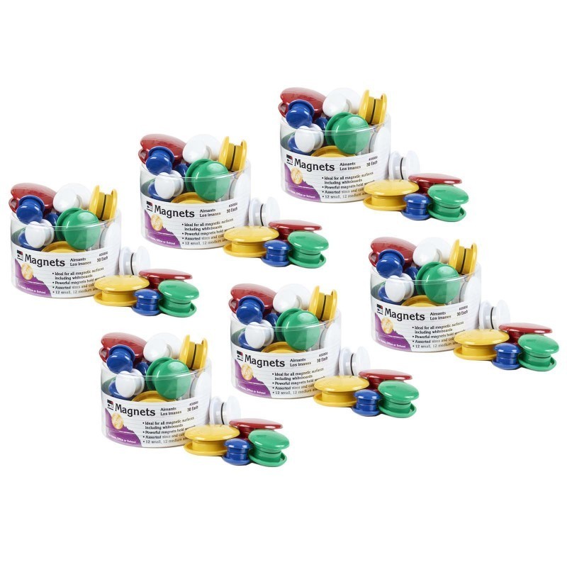 Charles Leonard Assorted Round Magnets, 30 Per Pack, 6 Packs
