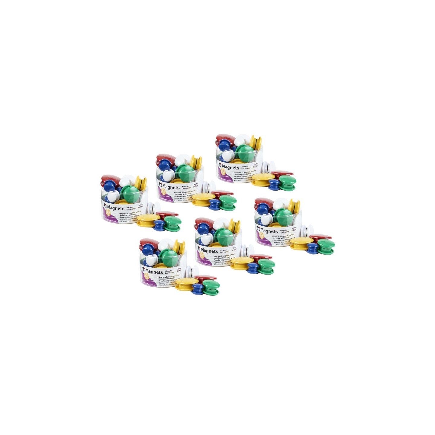 Charles Leonard Assorted Round Magnets, 30 Per Pack, 6 Packs
