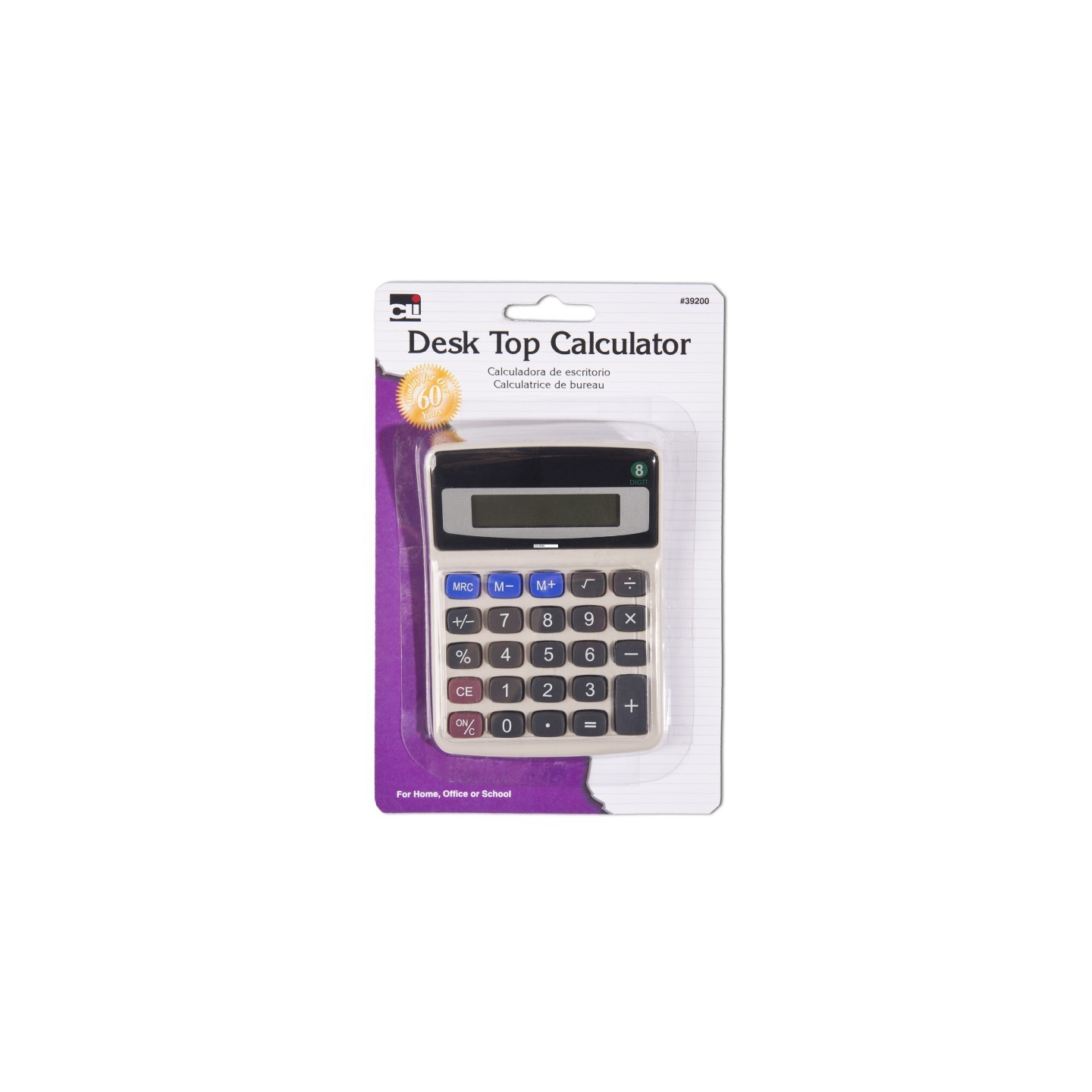 Charles Leonard Desktop Calculator, Battery and Solar Powered with Tilted 9 Digit Display, Gray