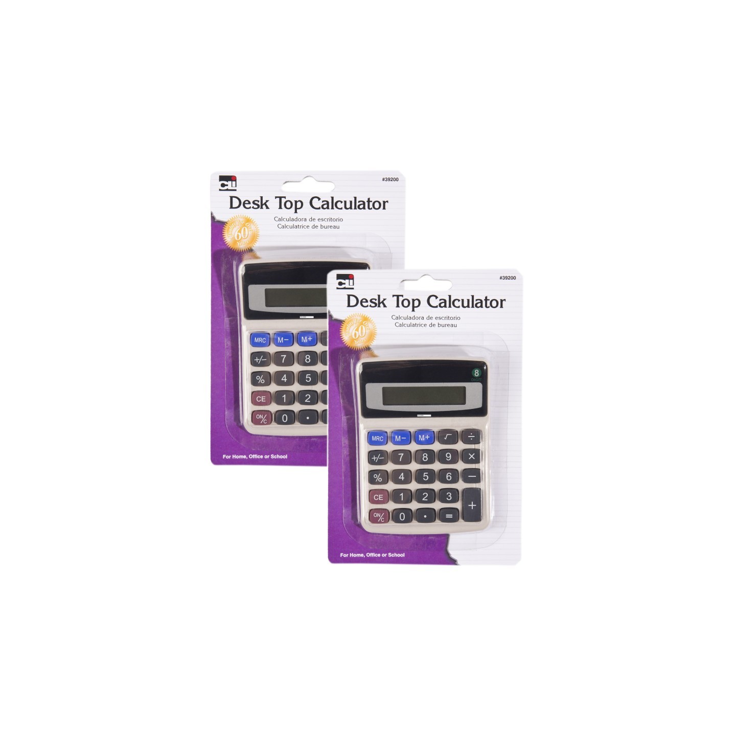 Charles Leonard Desktop Calculator, Battery and Solar Powered with Tilted 9 Digit Display, Gray, Pack of 2