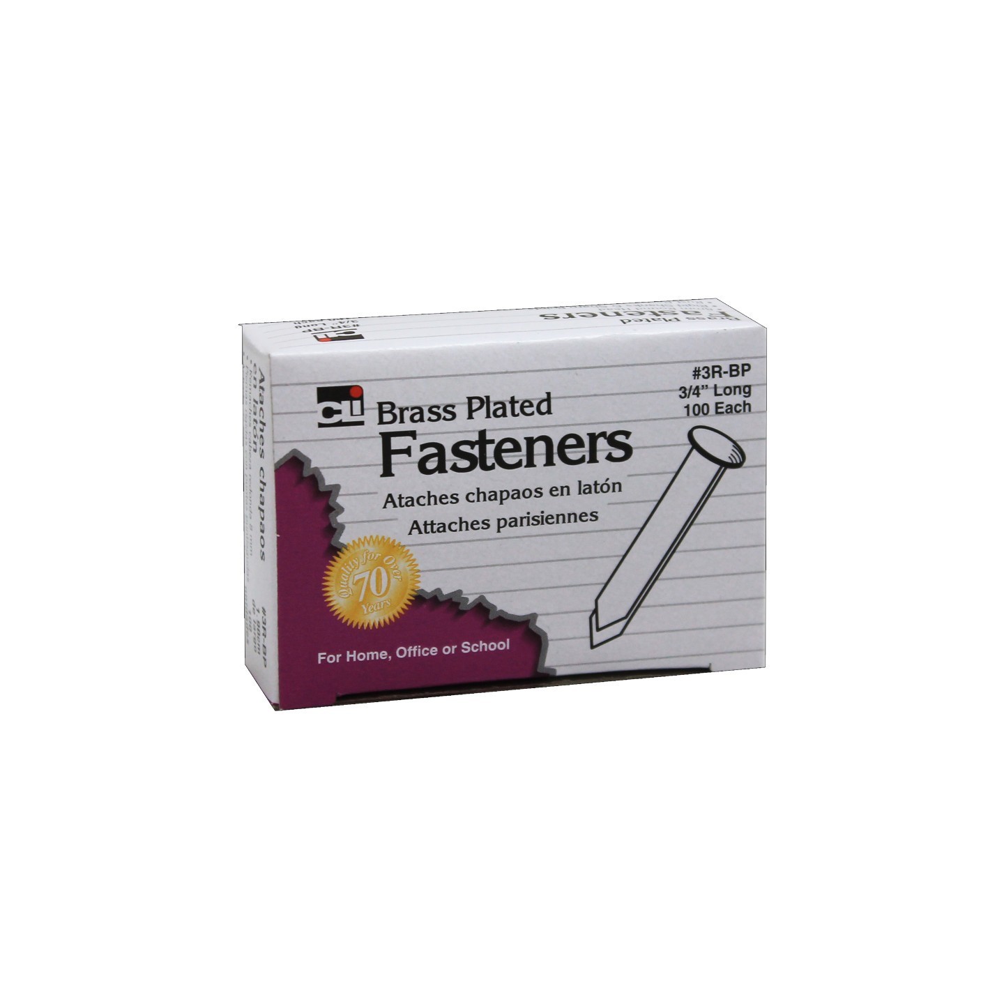 Charles Leonard Fasteners, Round Head, Brass Plated, 3/4 Inch Shank, 8 mm Head, 100/Pack