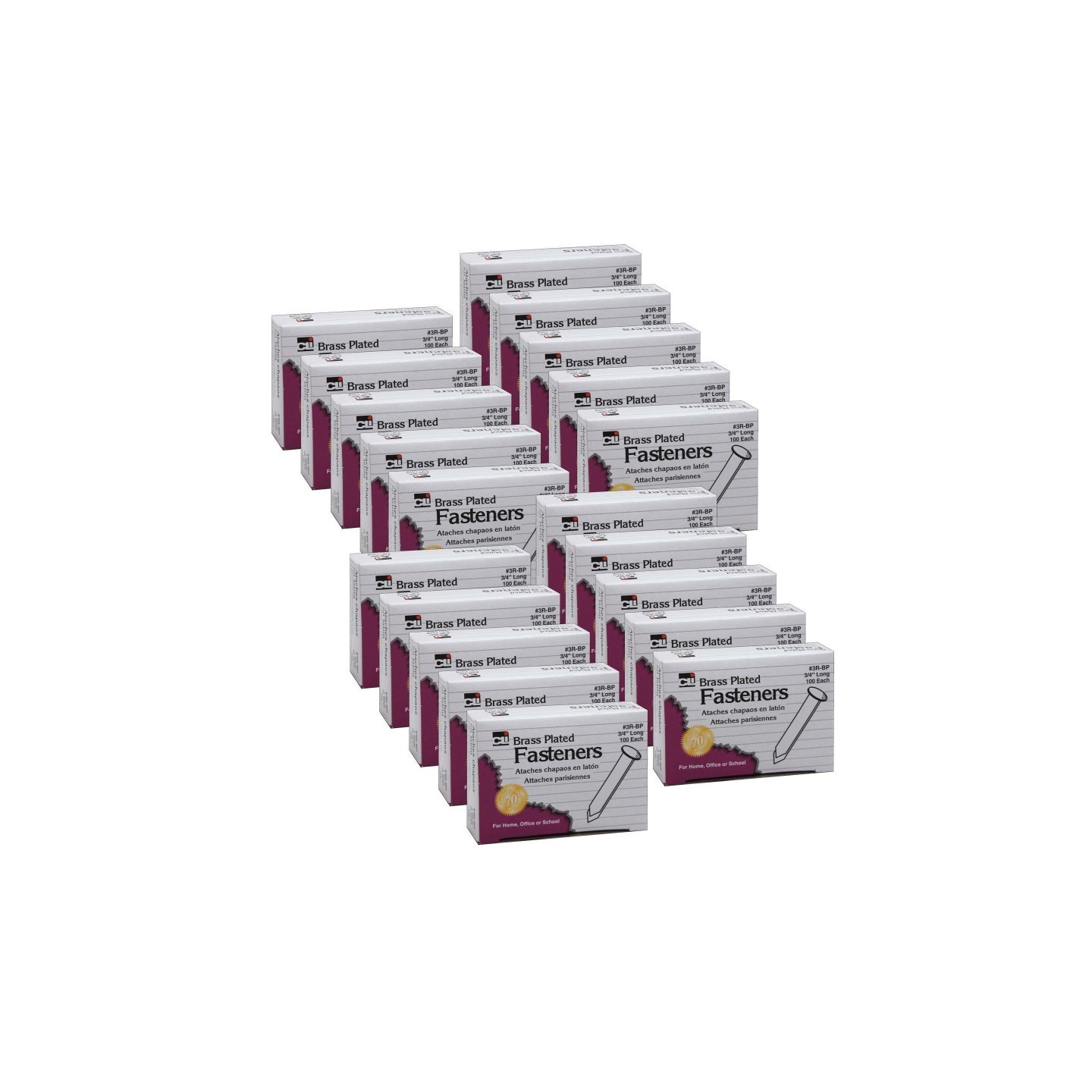 Charles Leonard Brass Plated Paper Fasteners, 3/4", 100 Per Box, 20 Boxes