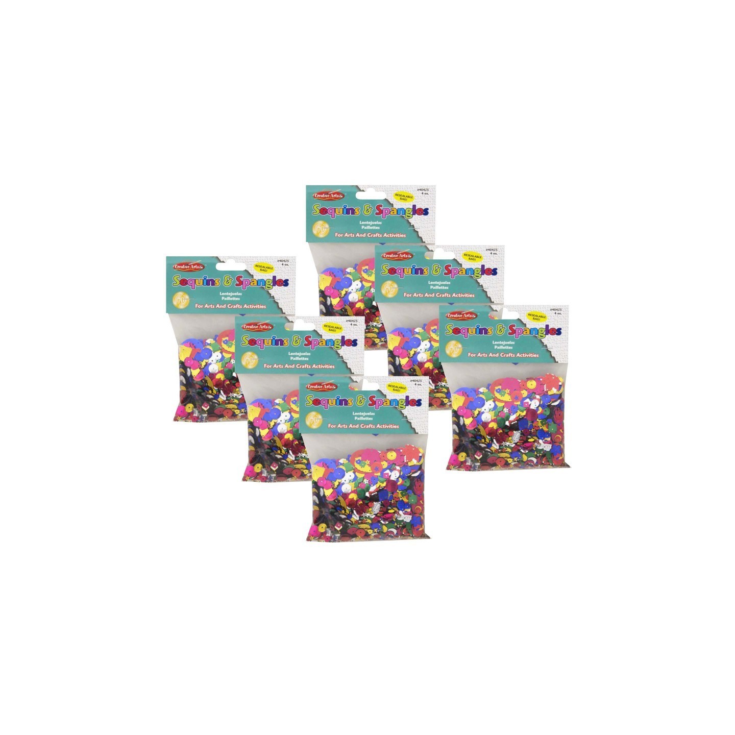 Charles Leonard Glittering Sequins with Spangles, 4 oz Per Pack, 6 Packs