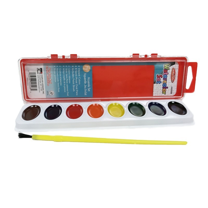 Charles Leonard Water Color Set Paint,  Oval Pan w/Brush, 8 Assorted Colors, 1 Set