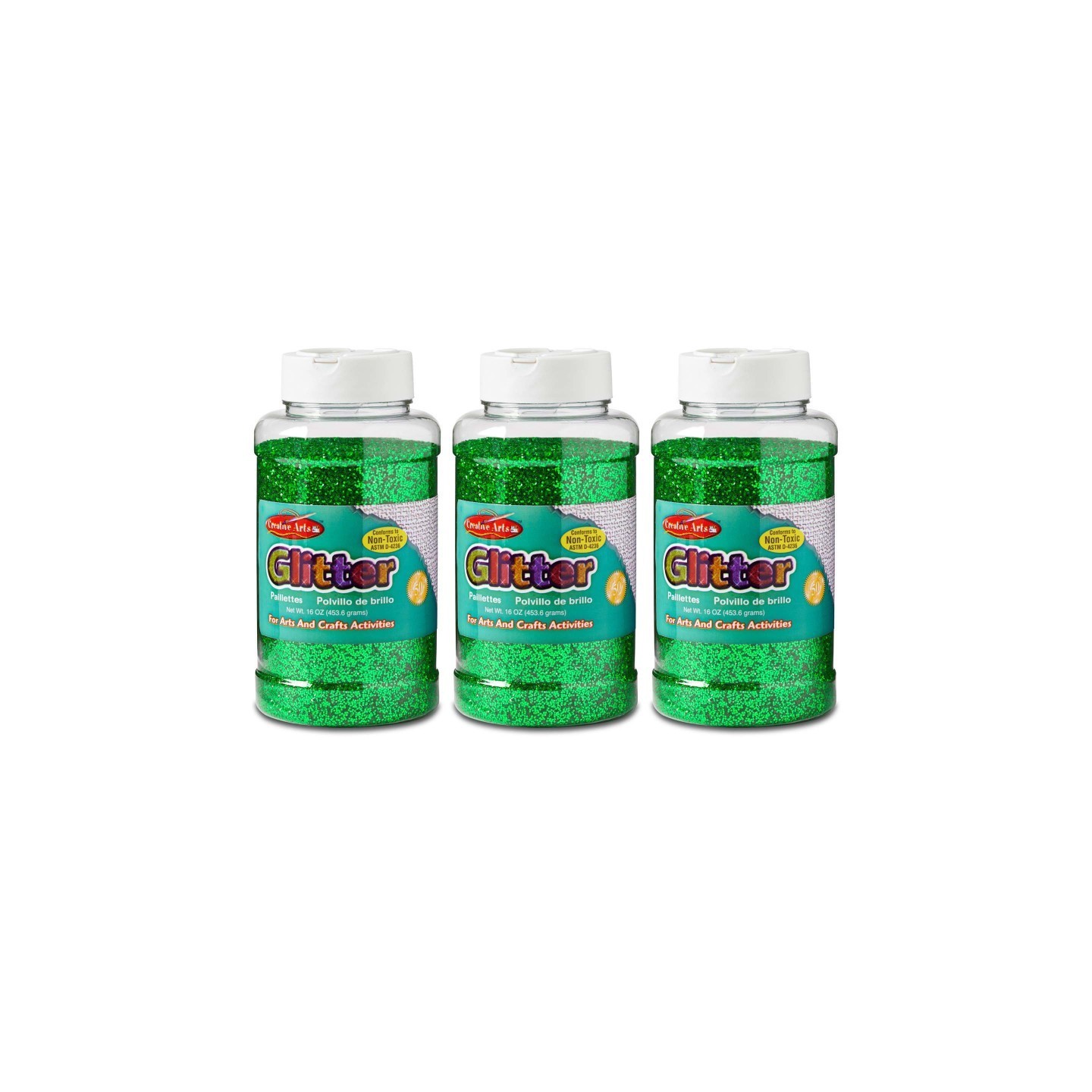 Charles Leonard Creative Arts™ Glitter, 1 lb. Bottle, Green, Pack of 3