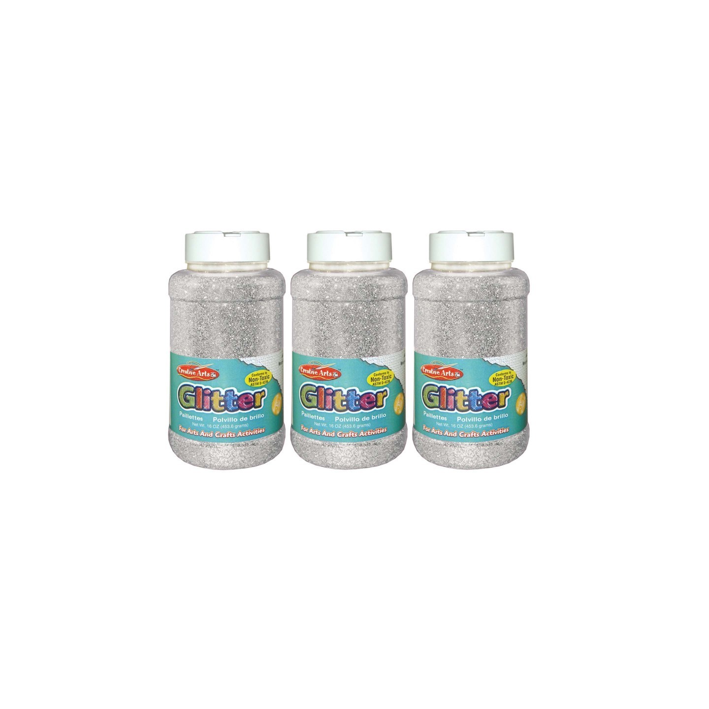 Charles Leonard Creative Arts™ Glitter, 1 lb. Bottle, Silver, Pack of 3