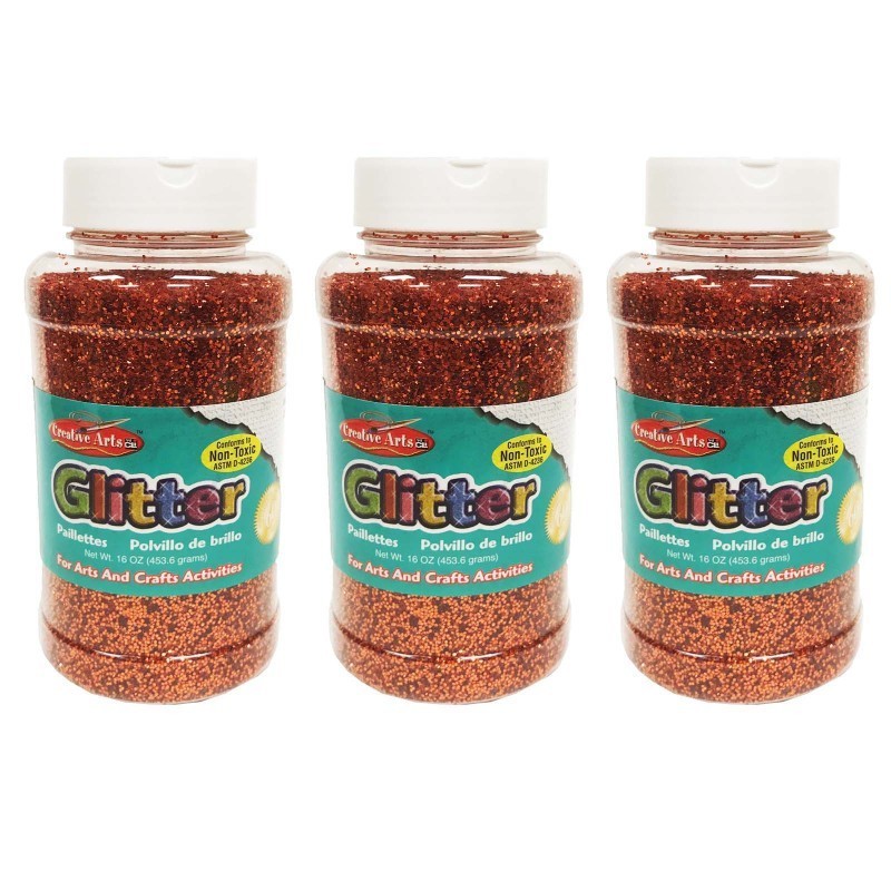 Charles Leonard Creative Arts™ Glitter, 1 lb. Bottle, Orange, Pack of 3