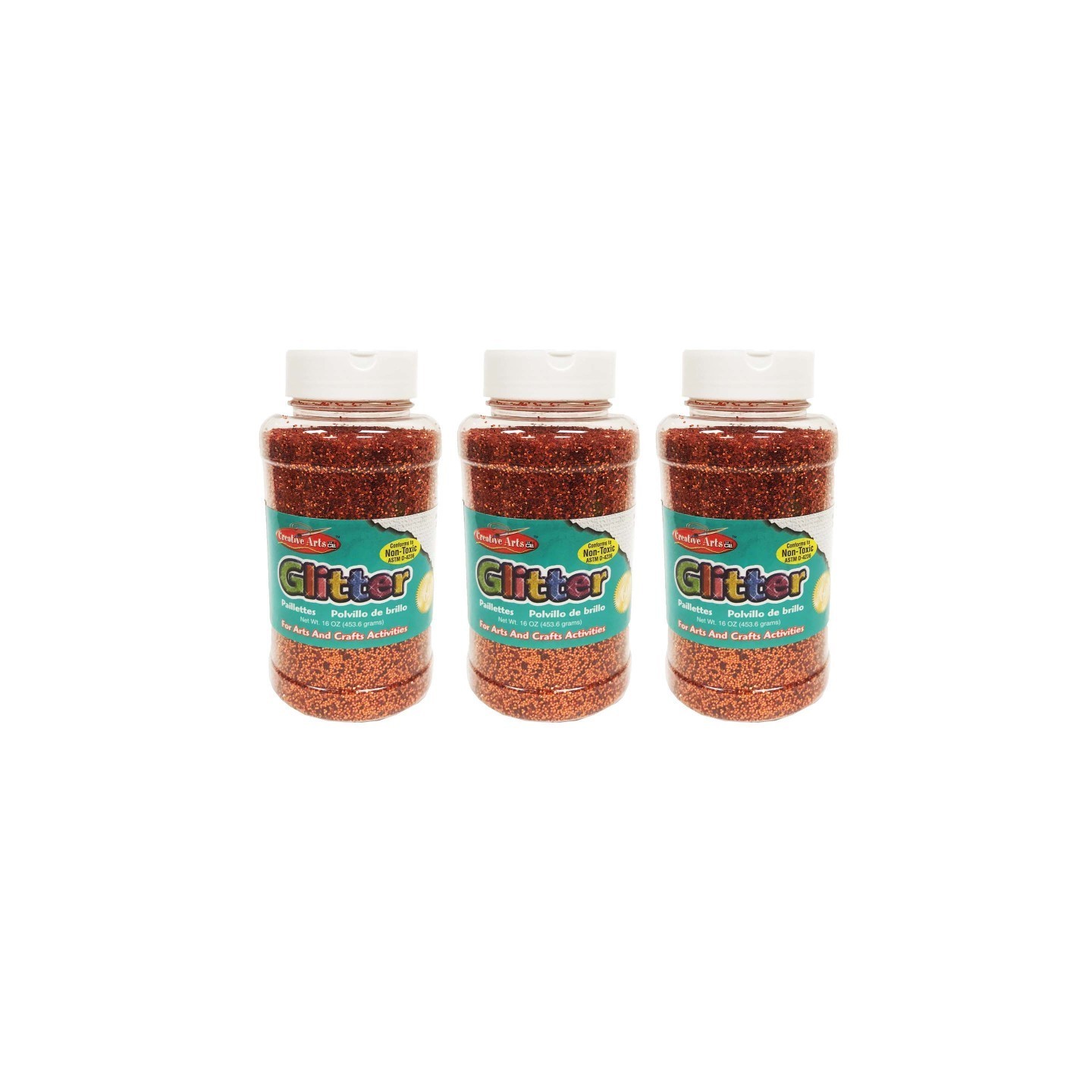 Charles Leonard Creative Arts™ Glitter, 1 lb. Bottle, Orange, Pack of 3