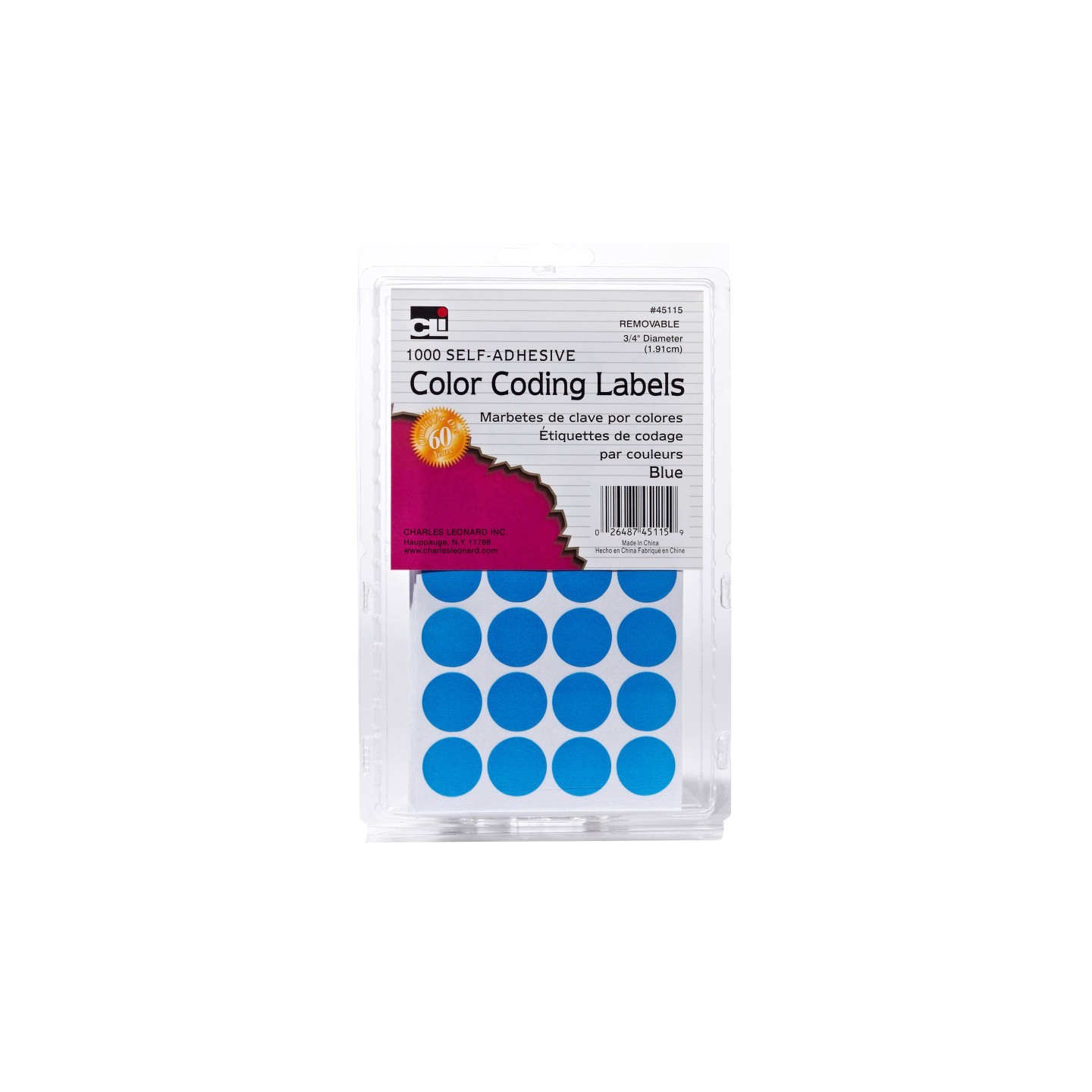 Charles Leonard Color Coding Dots, Self-Adhesive Labels, 0.75 Inch Diameter, Blue, Box of 1000