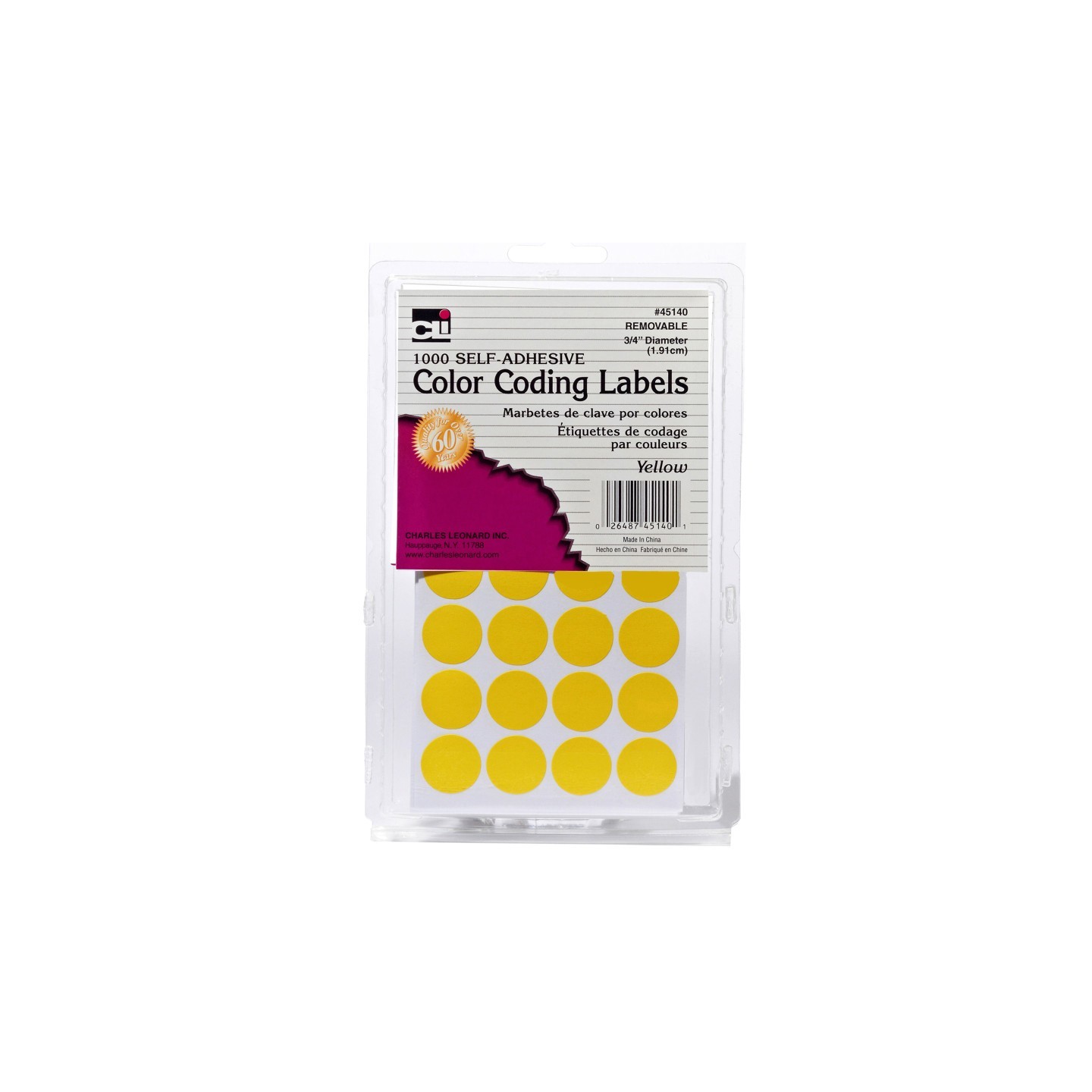 Charles Leonard Color Coding Dots, Self-Adhesive Labels, 0.75 Inch Diameter, Yellow, 1000-Count