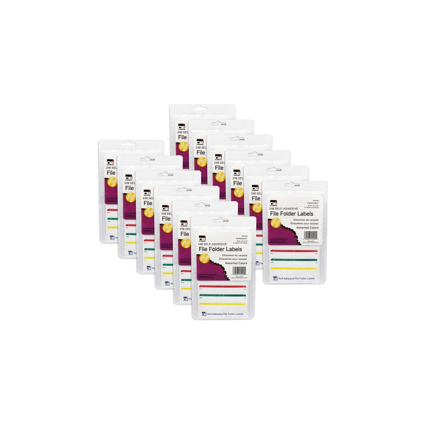 Charles Leonard File Folder Labels, Assorted, 248 Per Pack, 12 Packs