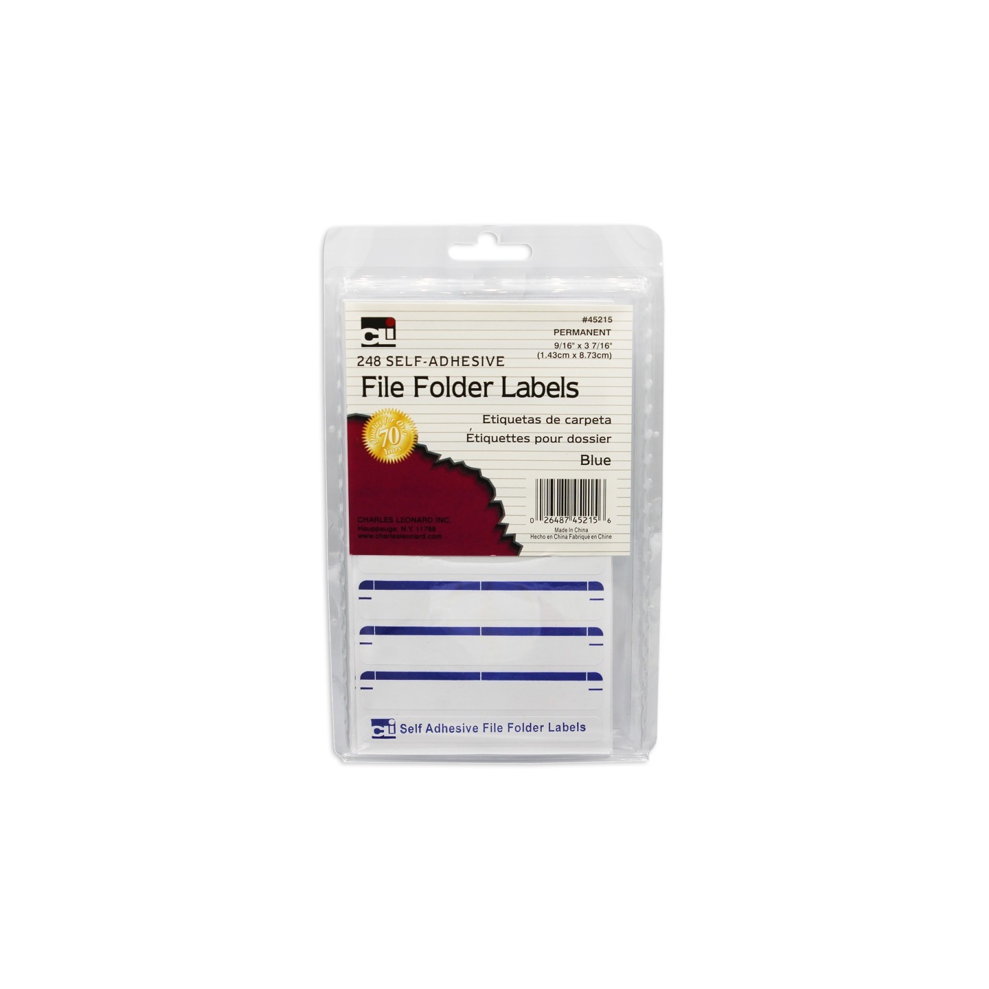 Charles Leonard File Folder Labels, Self-Adhesive, 0.56 x 3.43 Inches, Blue, 248-Count