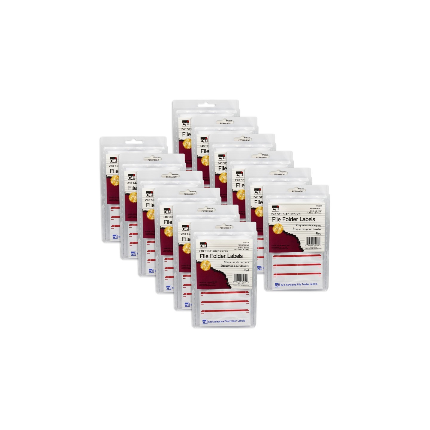 Charles Leonard File Folder Labels, Red, 248 Per Pack, 12 Packs