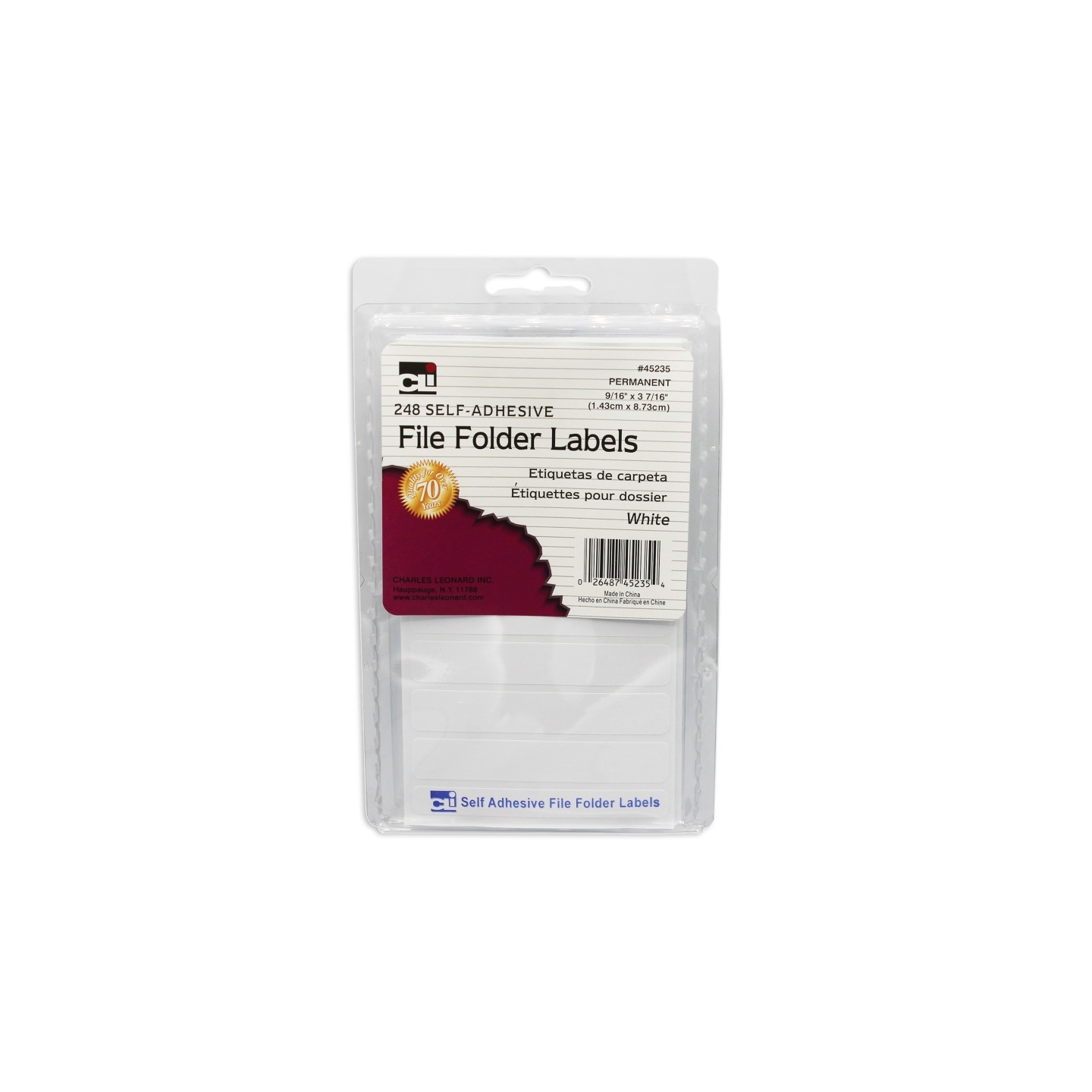 Charles Leonard File Folder Labels, Self-Adhesive, 0.56 x 3.43 Inches, White, 248-Count