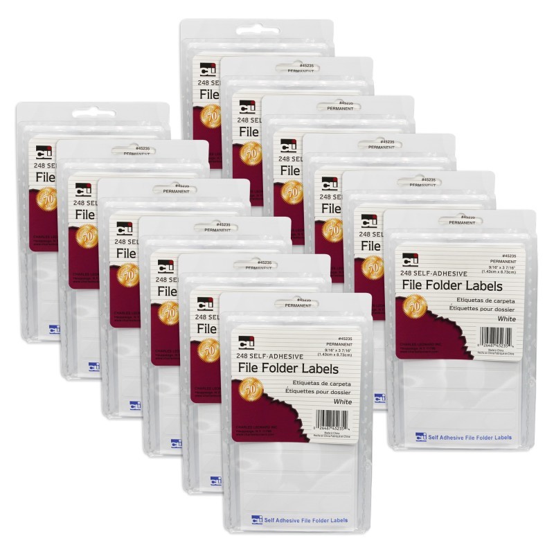 Charles Leonard File Folder Labels, White, 248 Per Pack, 12 Packs