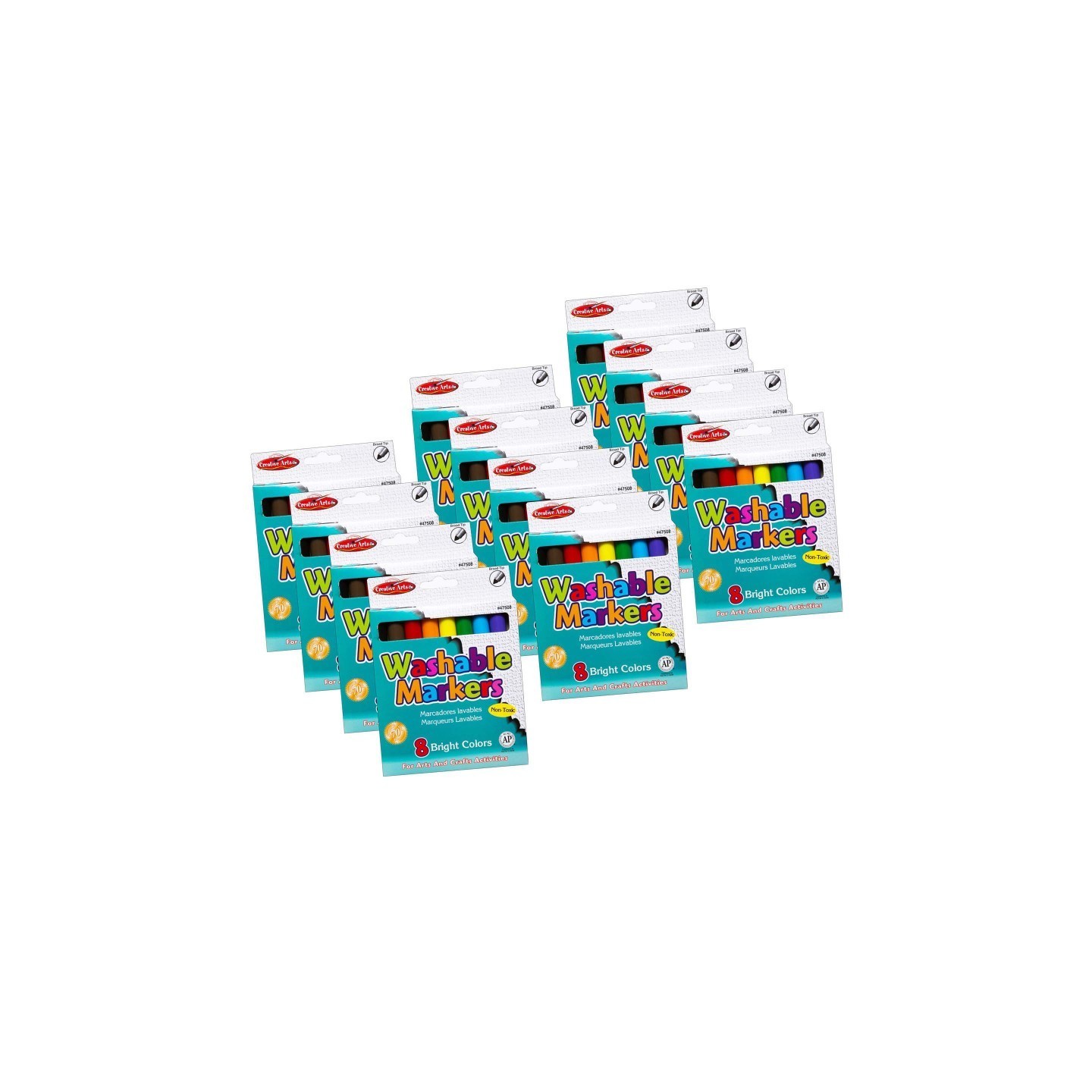 Charles Leonard Creative Arts™ Washable Markers Broad Tip, Assorted Colors, 8 Per Box, 12 Boxes