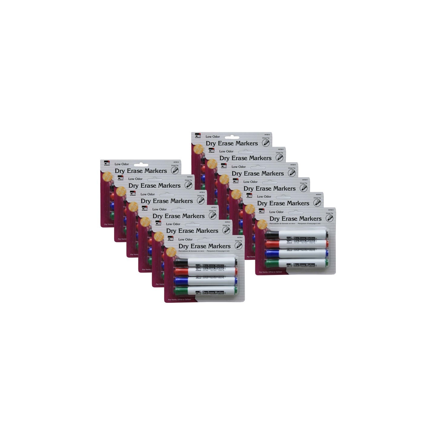 Charles Leonard Barrel Style Dry Erase Markers, Assorted Colors, Chisel Tip, 4 Per Pack, 12 Packs