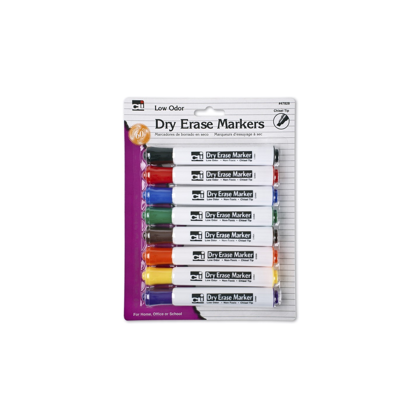 Charles Leonard Dry Erase Markers, Barrel Style, Low Odor, Chisel Tip, Assorted Colors, Pack of 8