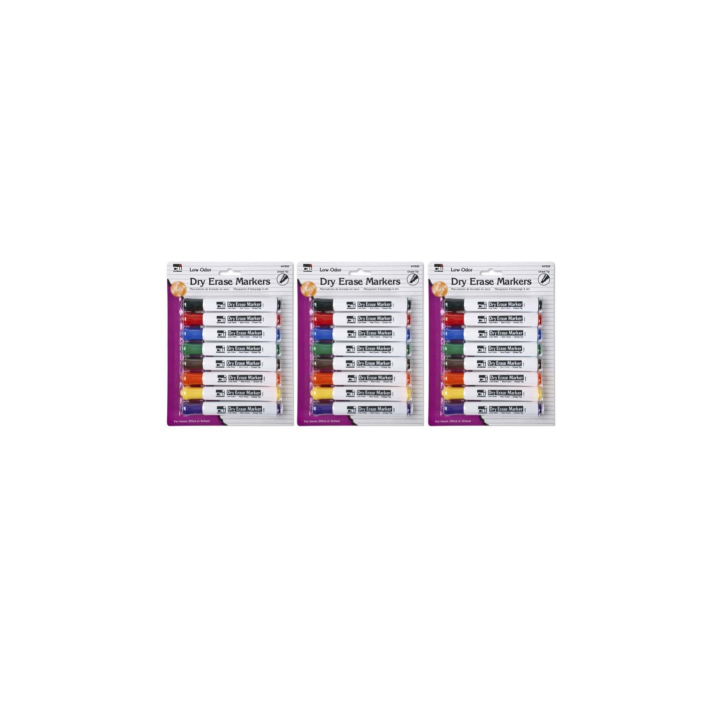Charles Leonard Dry Erase Markers, Barrel Style, Low Odor, Chisel Tip, Assorted Colors, 8 Per Pack, 3 Packs