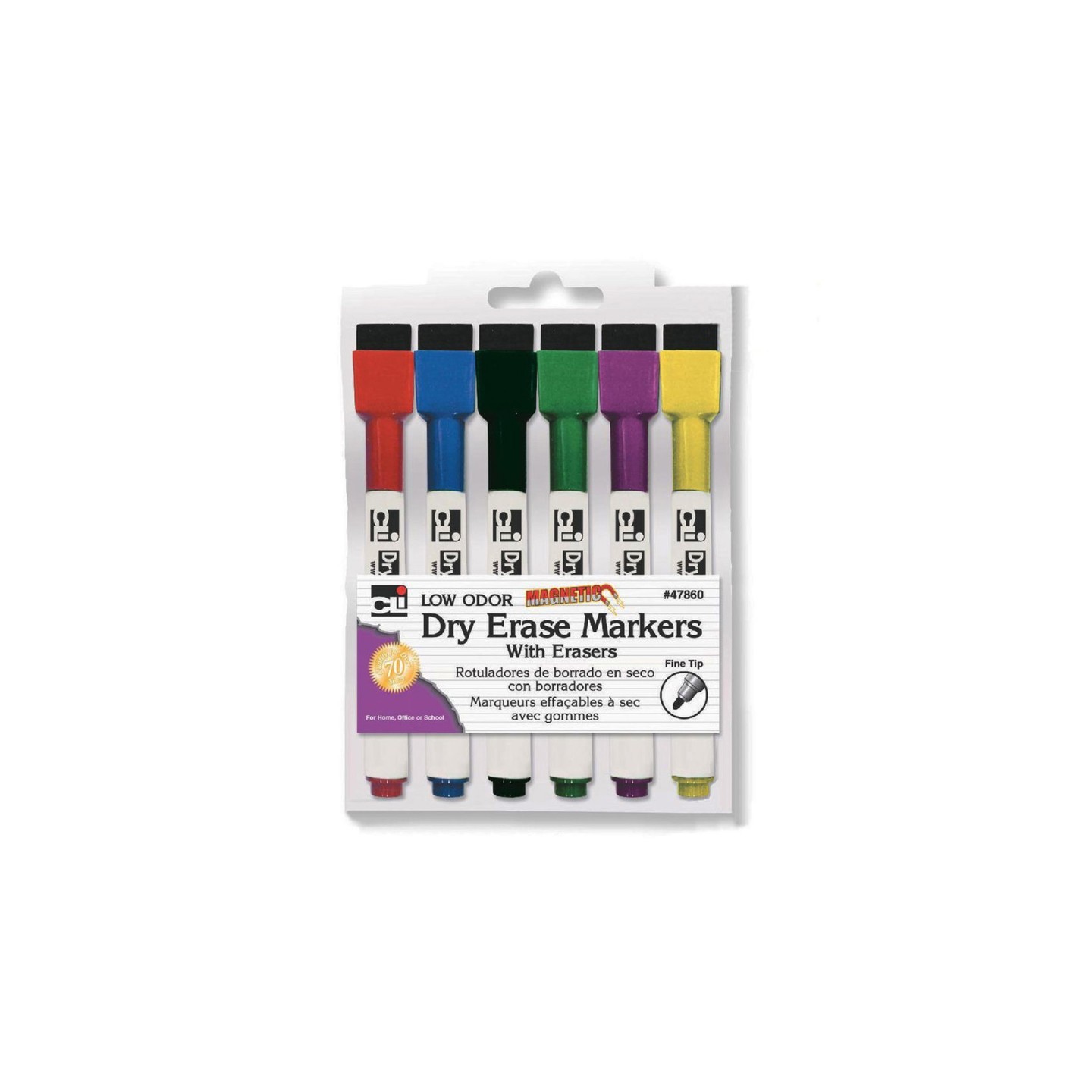 Charles Leonard Magnetic Dry Erase Markers with Erasers, Pack of 6