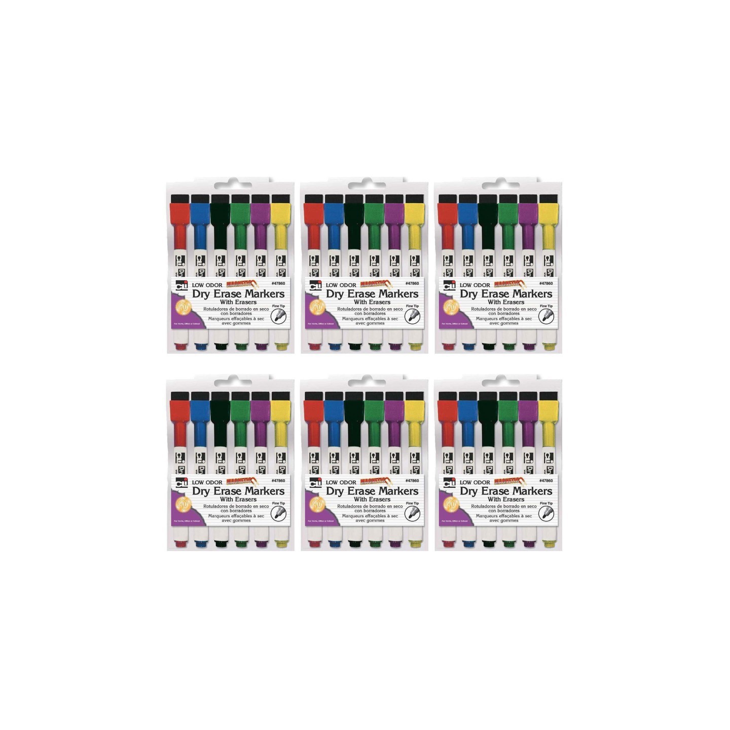 Charles Leonard Magnetic Dry Erase Markers with Erasers, 6 Per Pack, 6 Packs