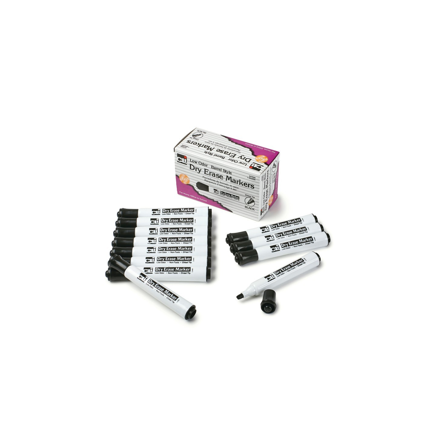 Charles Leonard Dry Erase Markers - Barrel Style, Black/Chisel