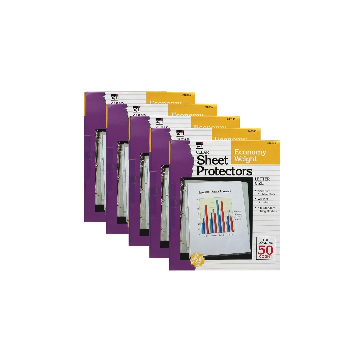 Charles Leonard Sheet Protectors, Economy Weight, Letter Size, Clear, 50 Per Box, 5 Boxes
