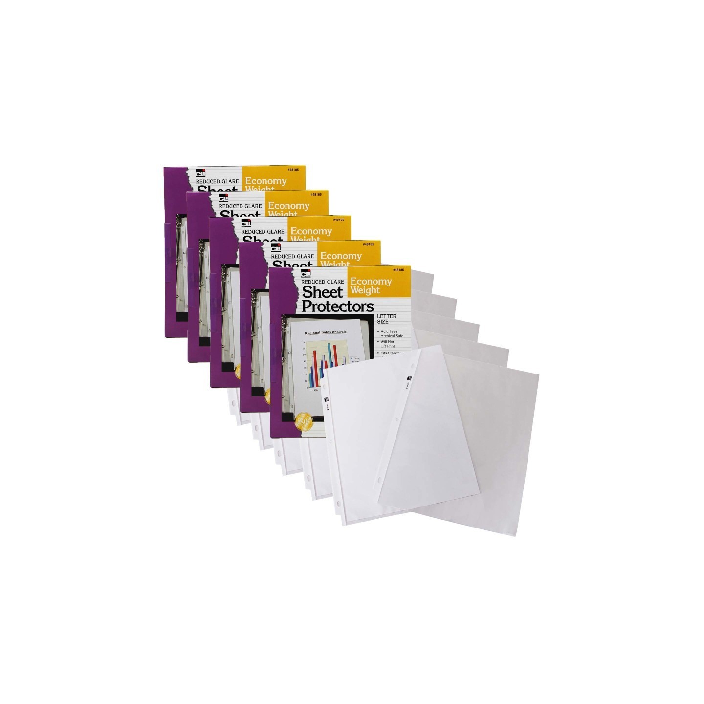 Charles Leonard Sheet Protectors, Reduced Glare, Letter Size, Clear, 50 Per Box, 5 Boxes
