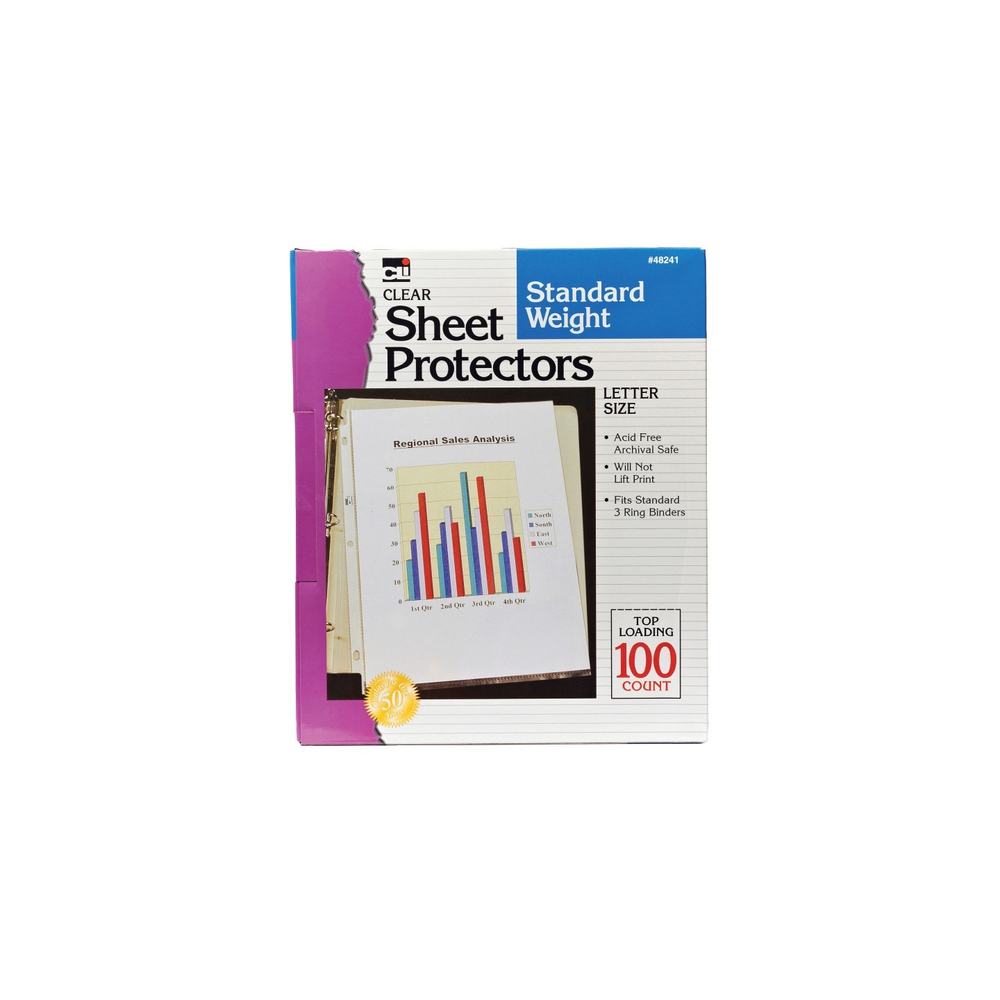 Charles Leonard Sheet Protectors, Standard Weight, Letter Size, Clear, Box of 100
