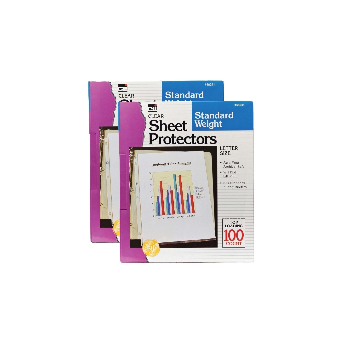 Charles Leonard Sheet Protectors, Clear, Standard Weight, Letter Size, 100 Per Box, 2 Boxes