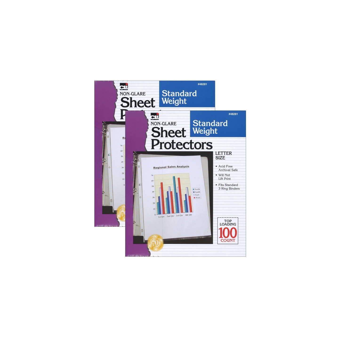 Charles Leonard Sheet Protectors, Standard Weight, Letter Size, Non-Glare, 100 Per Box, 2 Boxes