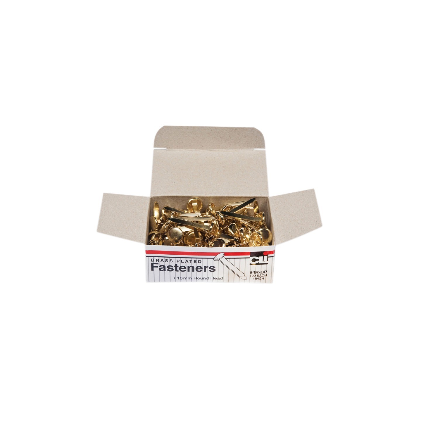 Charles Leonard Fasteners, Round Head, Brass Plated, 1 Inch Shank, 10 mm Head, Box of 100