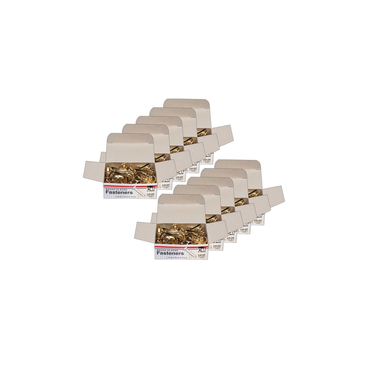 Charles Leonard Brass-Plated Paper Fasteners, 1", 100 Per Box, 10 Boxes