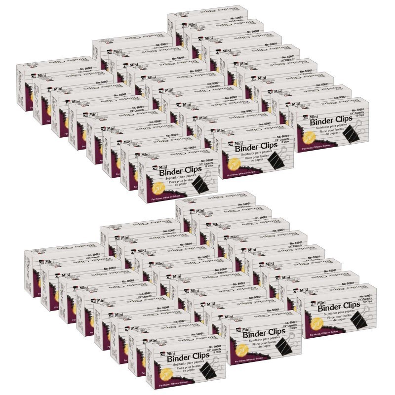 Charles Leonard Binder Clips, Mini, 1/4" Capacity, 12 Per Box, 48 Boxes