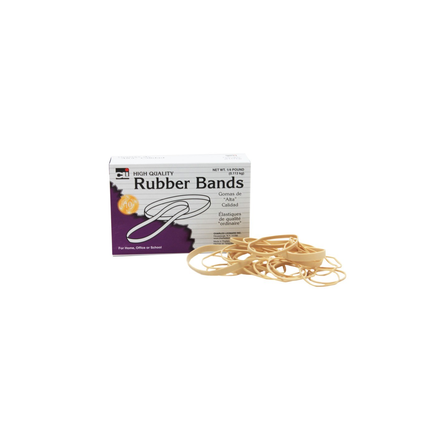 Charles Leonard Rubber Bands, Assorted Sizes, 1/4 lb. Box