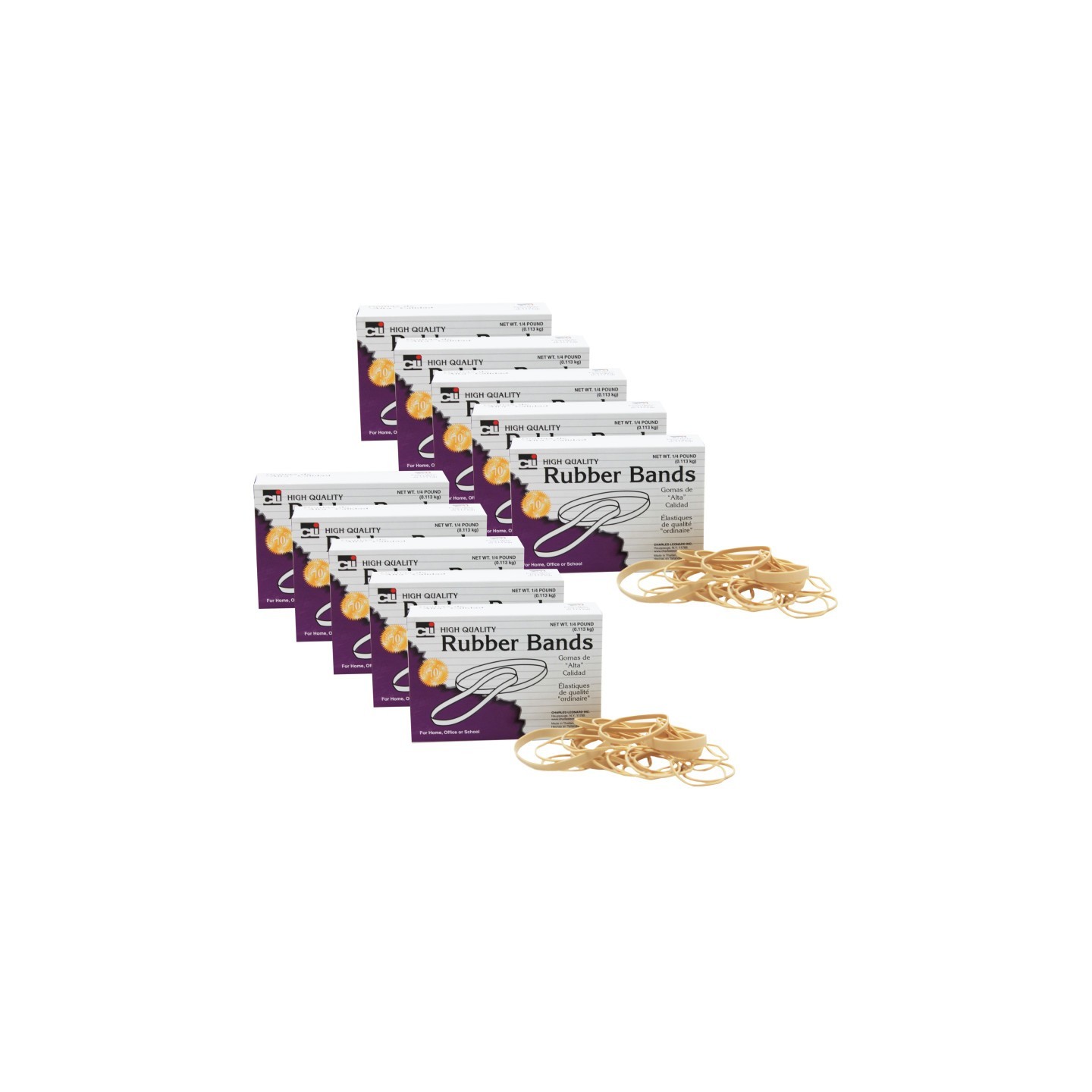 Charles Leonard Rubber Bands Assorted Sizes, 1/4 lb Box, 10 Boxes