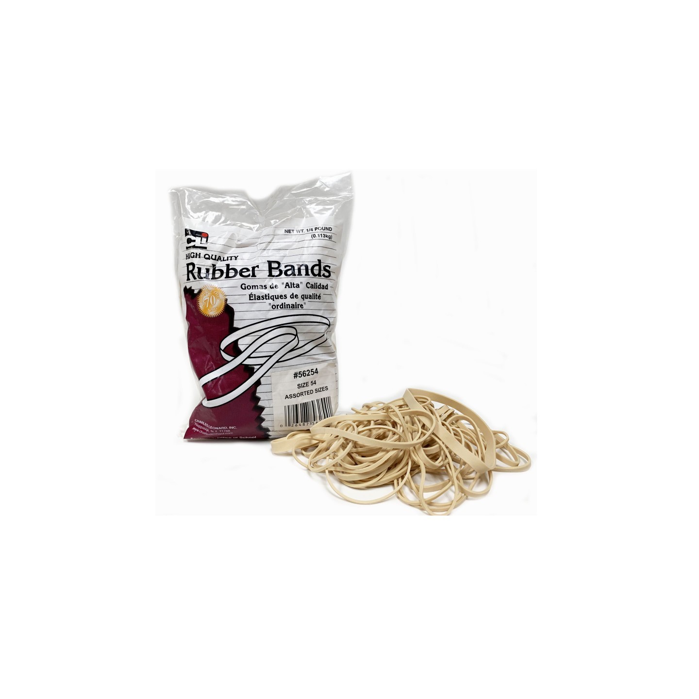 Charles Leonard Rubber Bands, Assorted Sizes, 1/4 lb. Bag