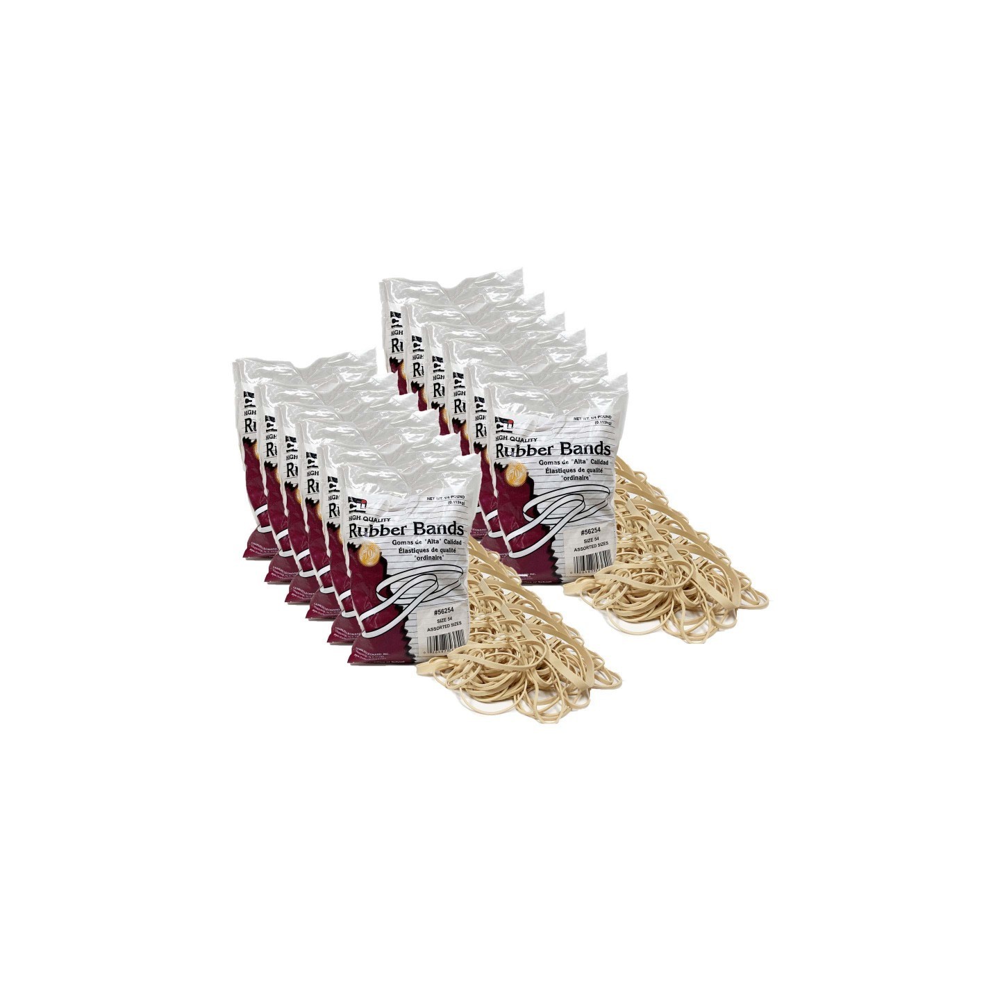 Charles Leonard Rubber Bands, High Quality, #54 (Assorted), 1/4 lb. Per Bag, 12 Bags