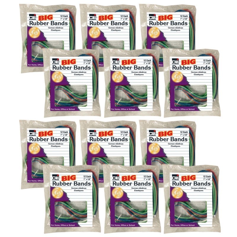 Charles Leonard Big Rubber Bands, 7" x 1/8", 12 Per Pack, 12 Packs