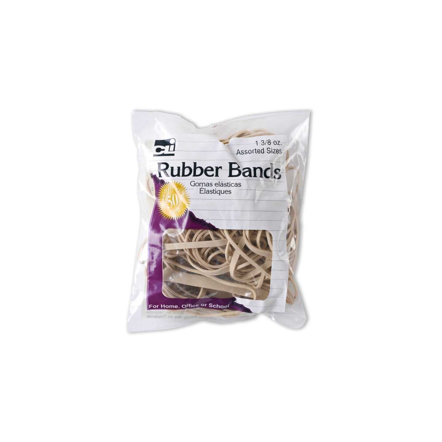 Charles Leonard Rubber Bands, Assorted Sizes, Natural Color, 1 3/8 oz. bag