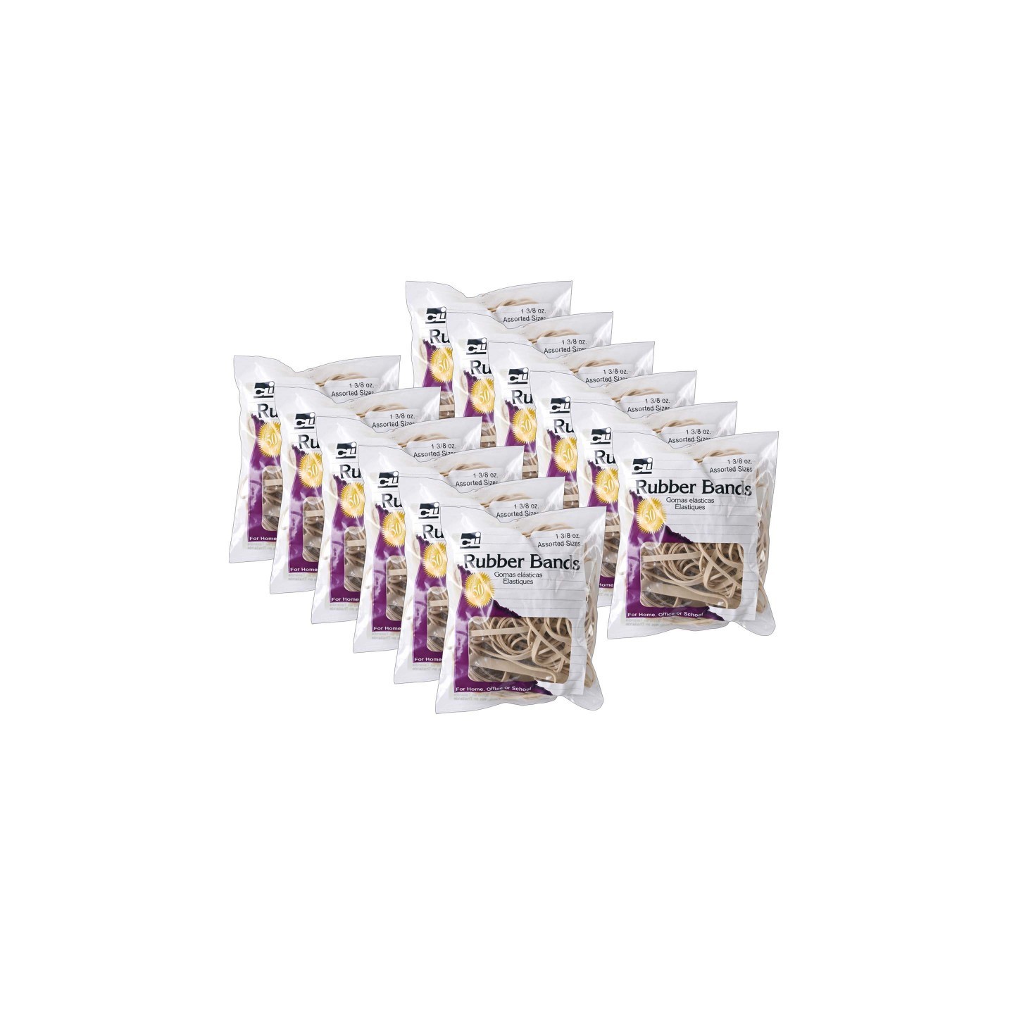 Charles Leonard Rubber Bands, Natural Color, 1-3/8oz Bag, 12 Bags