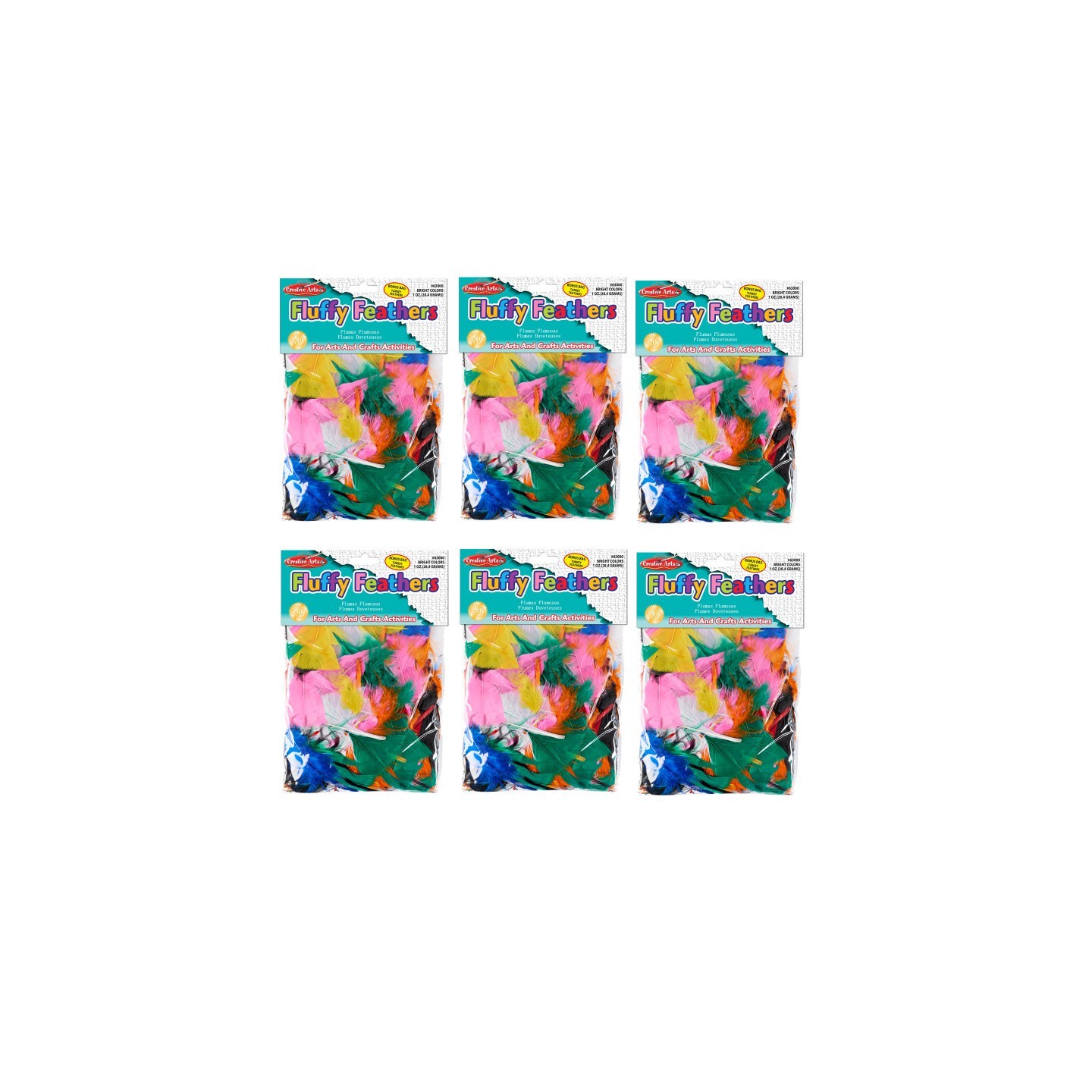 Charles Leonard Bright Hues Fluffy Turkey Feathers, 1 oz Per Pack, 6 Packs