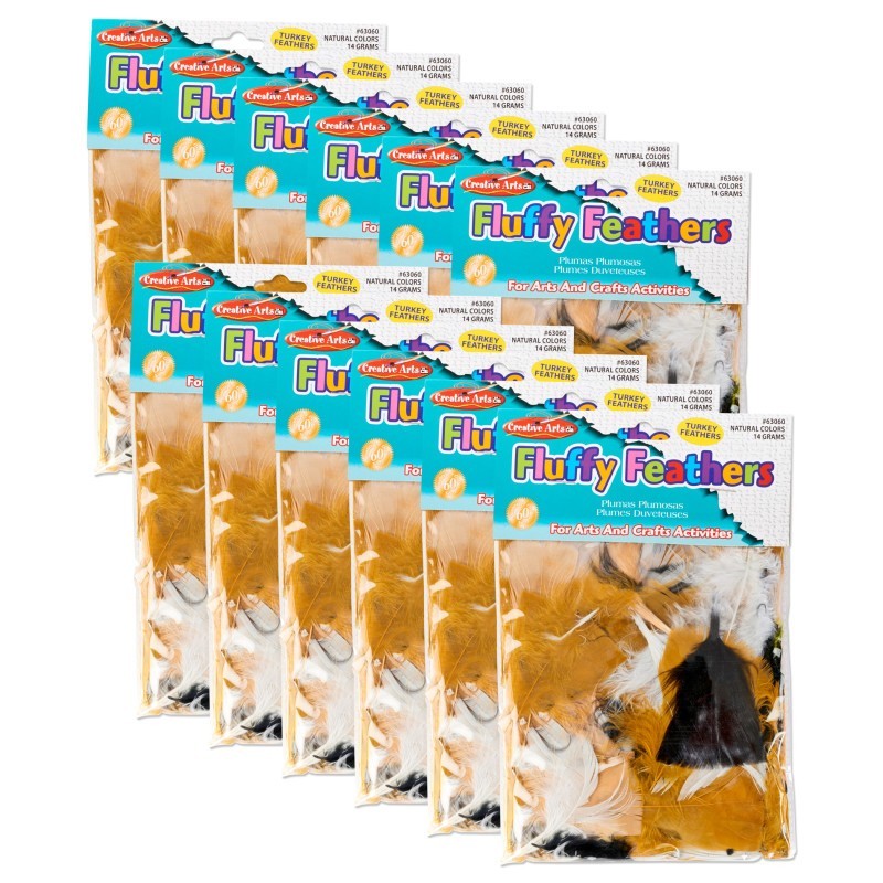 Charles Leonard Turkey Feathers, Natural Colors, 14 Grams Per Pack, 12 Packs